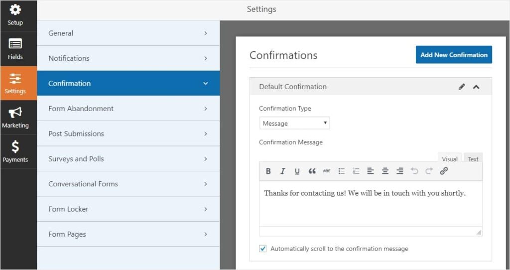 Creating confirmation message for appointment bookings via WPForms plugin for WordPress