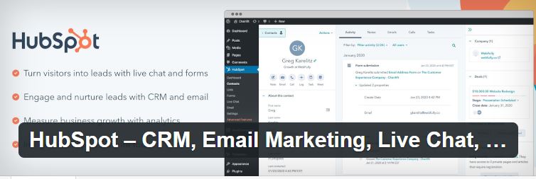 HubSpot CRM, Email Marketing, Live Chat, Forms & Analytics