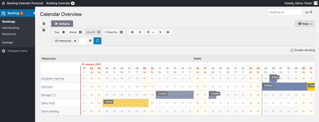 Viewing appointments in WordPress dashboard via Booking Calendar plugin